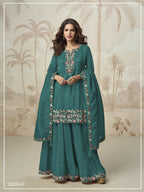 Anaita Turquoise Simar with Embroidery Multi & Zarkhan Work Readymade Palazzo suit - Distacart