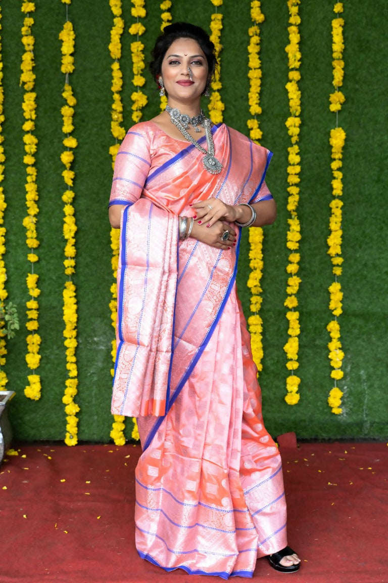 Jyoti Fashion Women's Baby Pink Soft Handloom Silk Zari Woven Saree with Blouse