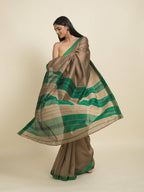 Suta Brown Green Zari Silk Cotton Maheshwari Saree - Distacart