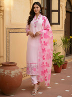 The52 Women's Beautiful Chanderi Fabric Printed Work Straight Kurta Pant and Dupatta Set - Distacart
