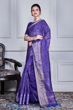 Morchari Dark Blue Script Printed Orzanga Saree Unstitched Blouse - Distacart