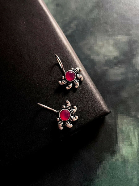 Joban Fashion Women Red Monalisa Stone Oxidized Half Flower Small Earring