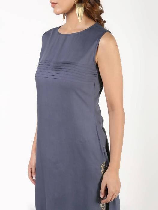 Aniyah Rayon Solid Pintucks Straight Grey Kurta (AN-154K)