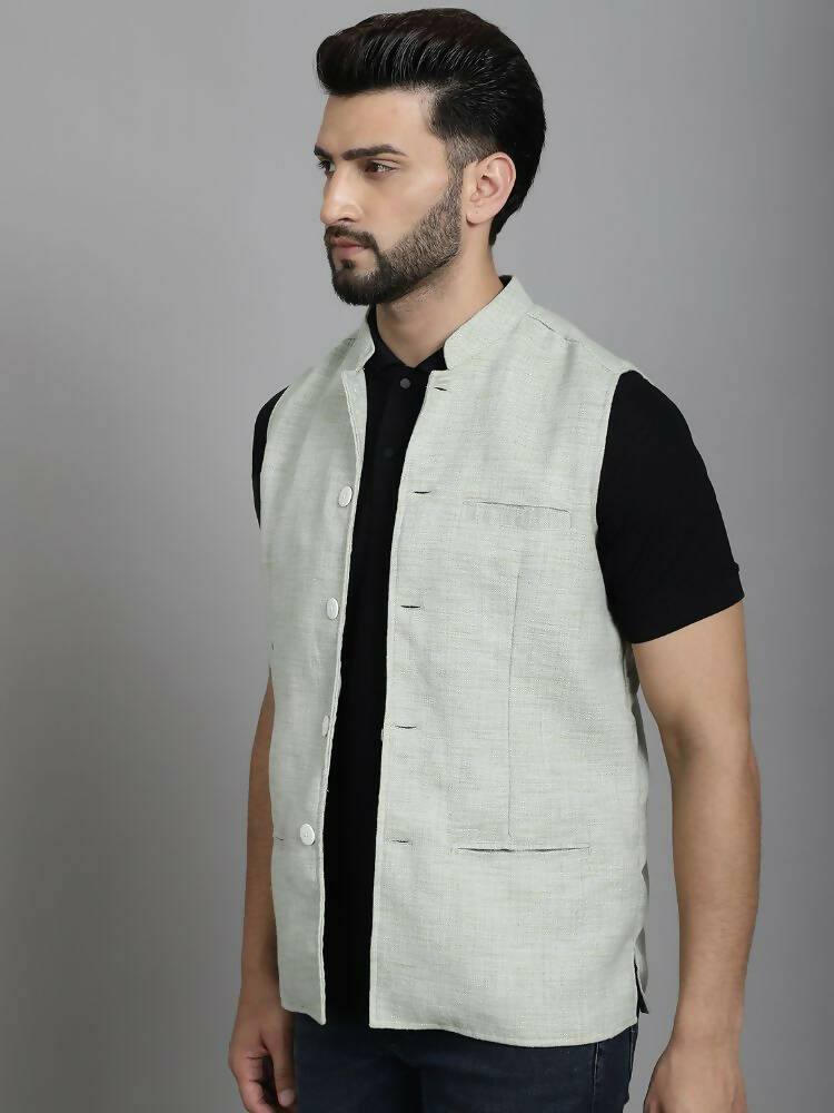 Even Apparels Nehru Jacket With Welt Pockets - Green