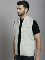 Even Apparels Nehru Jacket With Welt Pockets - Green