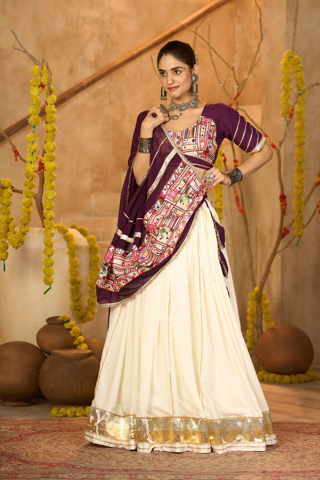 AI Fashion Off White Crepe Designer Navratri Wear Lehenga Choli Collection