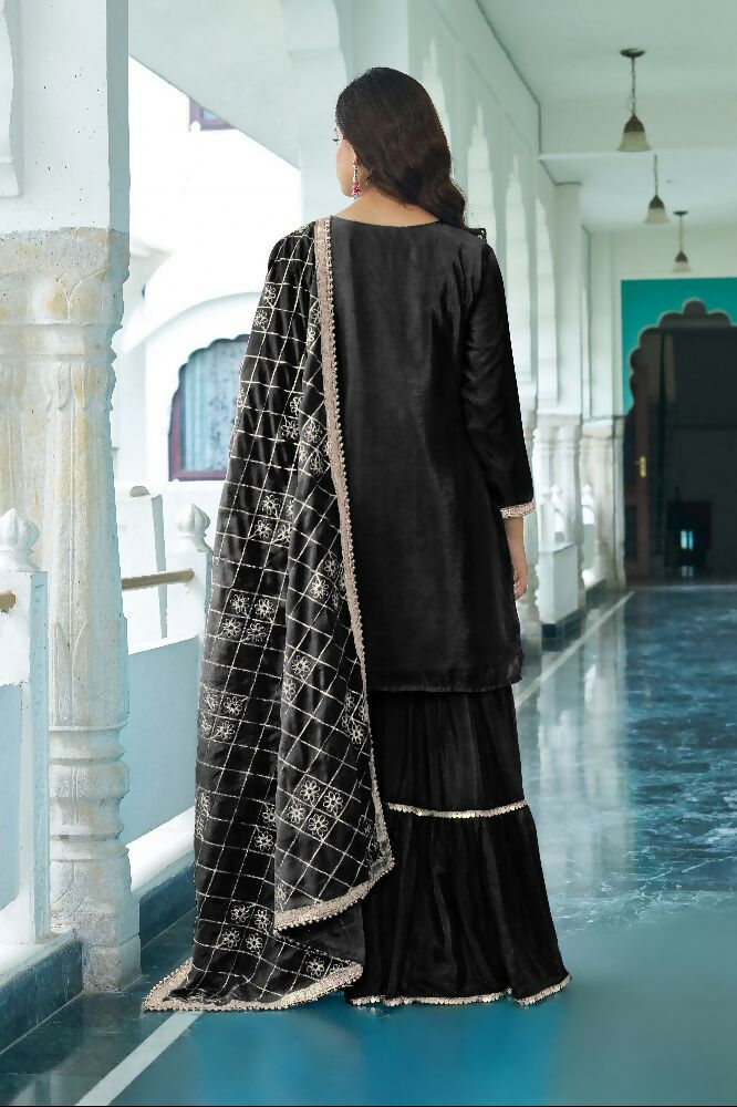 Teeya Creation Black Colour Chinnon Silk Heavy Embroidery Work Fully Stitched Salwar Suit - Distacart