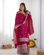Joban Fashion Pink Kurta Set Silk Sequins , Zari, Coding & Thread Embroidered work - Distacart