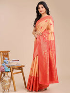 Shree Shyam Fashion Banarasi Silk Cream & Red Saree - Distacart
