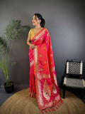 Joban Fashion Banarasi Pink Woven Soft Silk Saree - Distacart