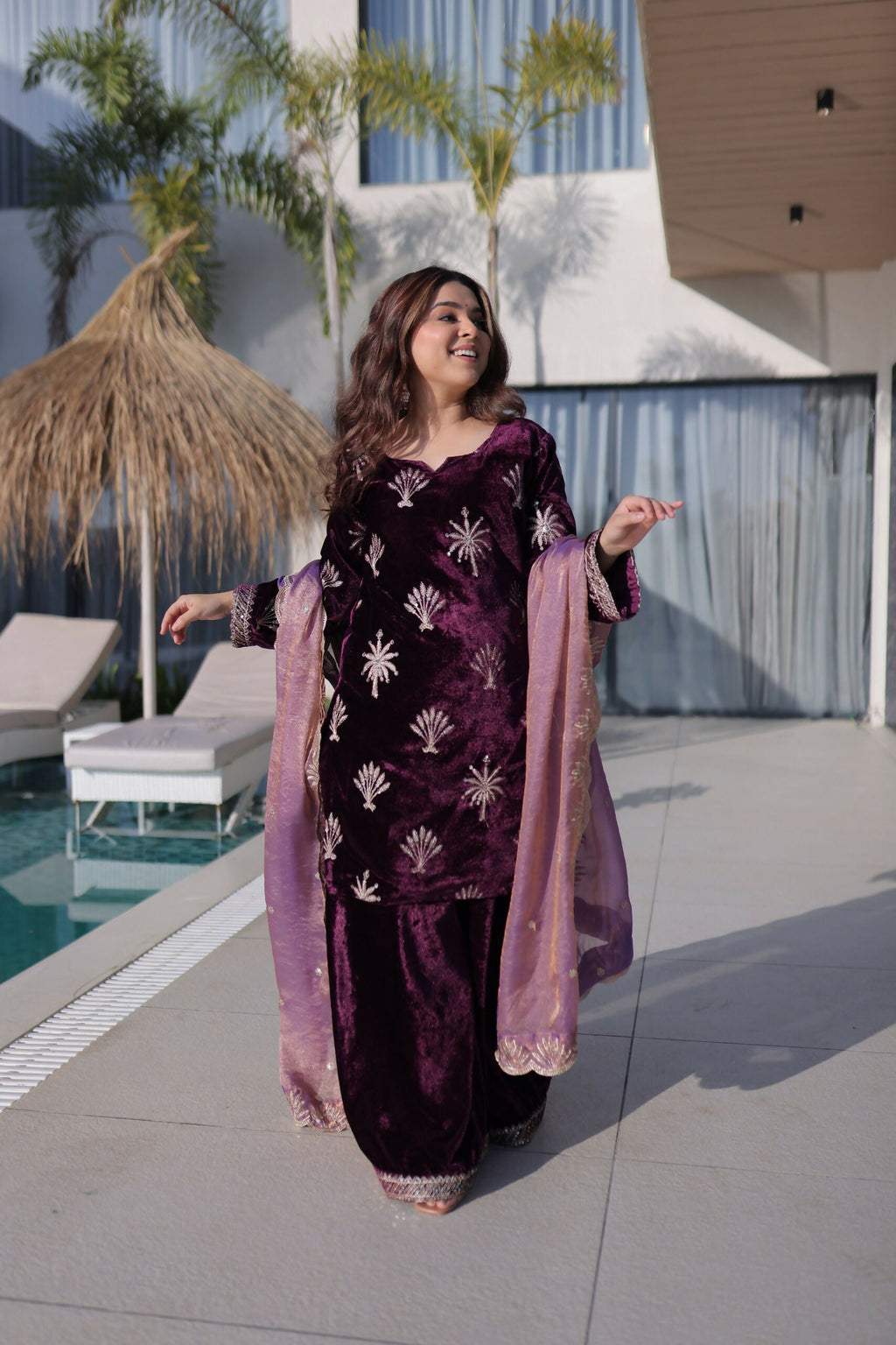 Joban Fashion Maroon Velvet Embroidery Sequence Work Readymade Kurta Set - Distacart