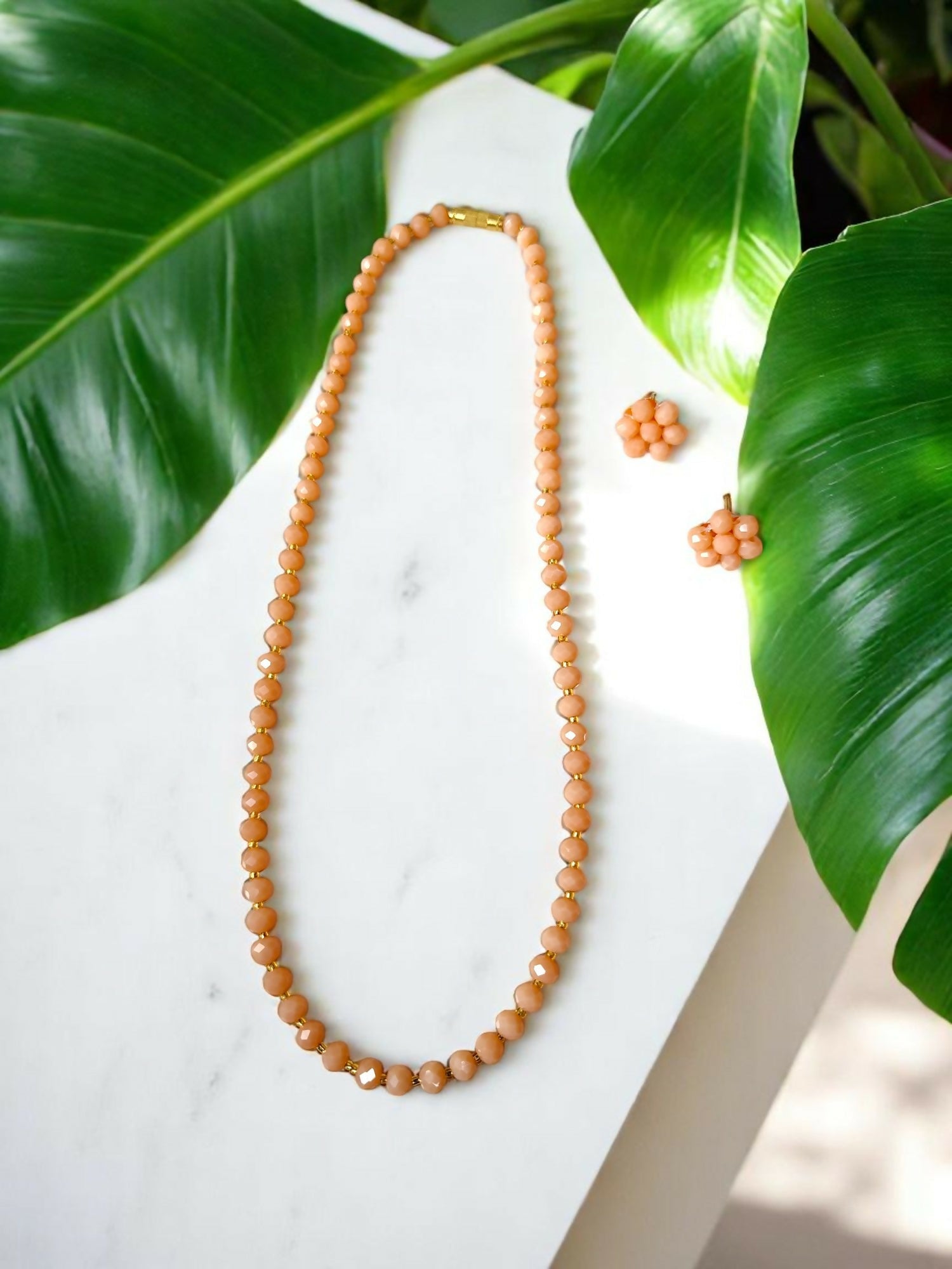Inhanns Crystal Bloom – Single Line Necklace + Studs - Peach