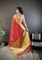 Joban Fashion Red Polka-Dot Zari Woven Organza Silk Banarasi Silk Saree - Distacart