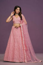 Pink Malai Silk Zari Embroidery Work Lehenga Choli - Jihu Culture