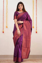 DEIANA'S Beautiful Designer Golden zari Soft Lichi Silk Saree - Wine