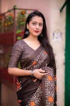 Coffee Silk Blend Ethnic Motifs Saree with Unstitched Blouse - A2M