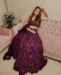 Jyoti Fashion Women's Wine Velvet Thread with Sequins & Ruffle Border Work Designer Lehenga Choli Set