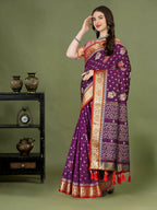 Lorenvalley Fashion Purple Patola Silk Woven Design Zari Meenakari Weaving Saree