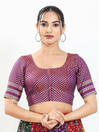 Joban Fashion Purple Brocade Padded Blouse With Round Neck Elbow Sleeves - Distacart