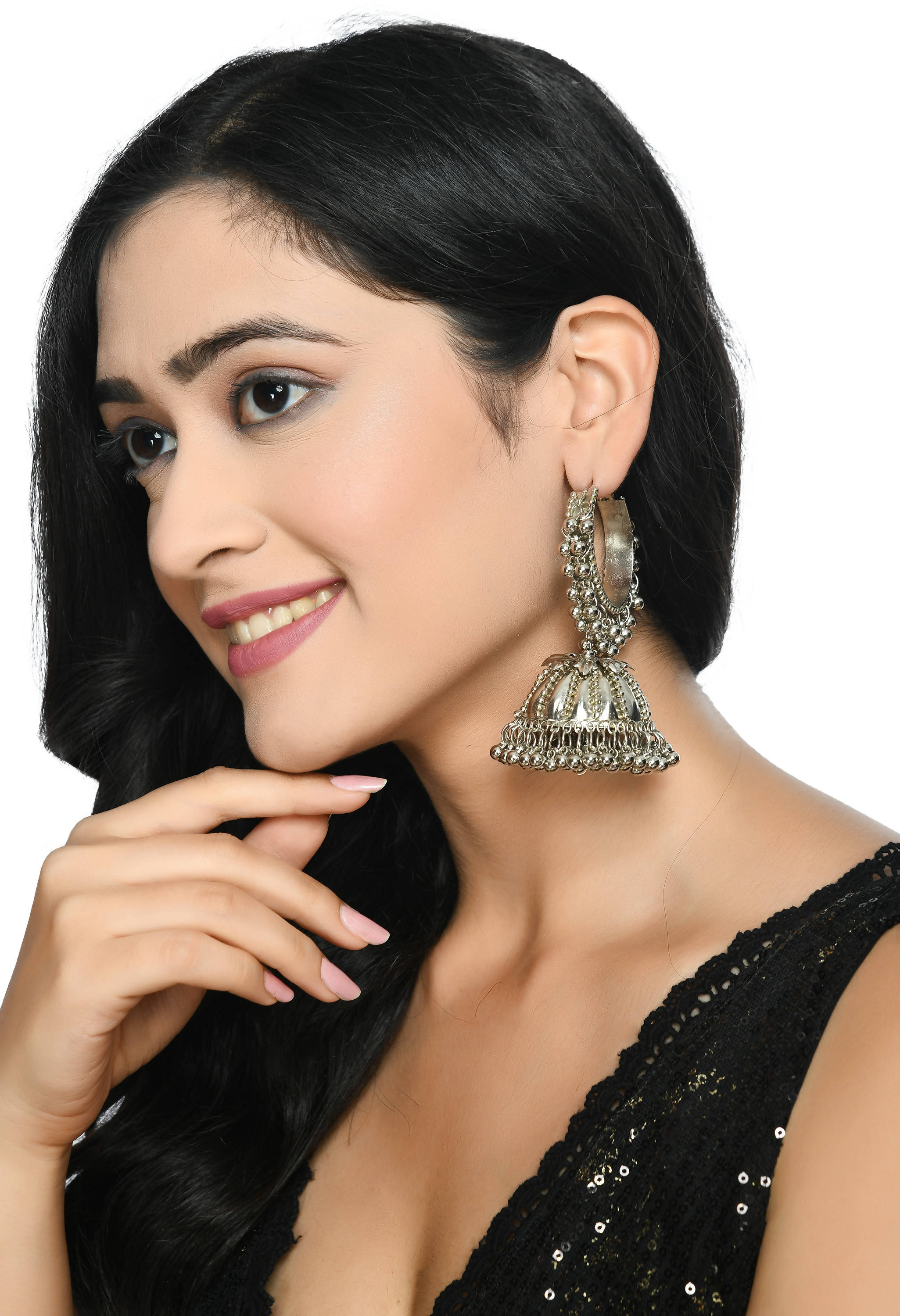 Mominos Fashion Johar Kamal Oxidised Silver-Plated With Ghungroo Jhumkas - Distacart