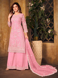 Myra Baby Pink Net Embroidered Palazzo Suit