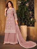 Myra Dusty Pink Net Embroidered Palazzo Suit