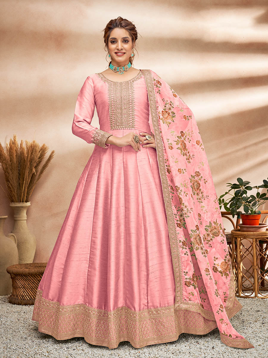 Myra Baby Pink Art Silk Embroidered Anarkali Suit
