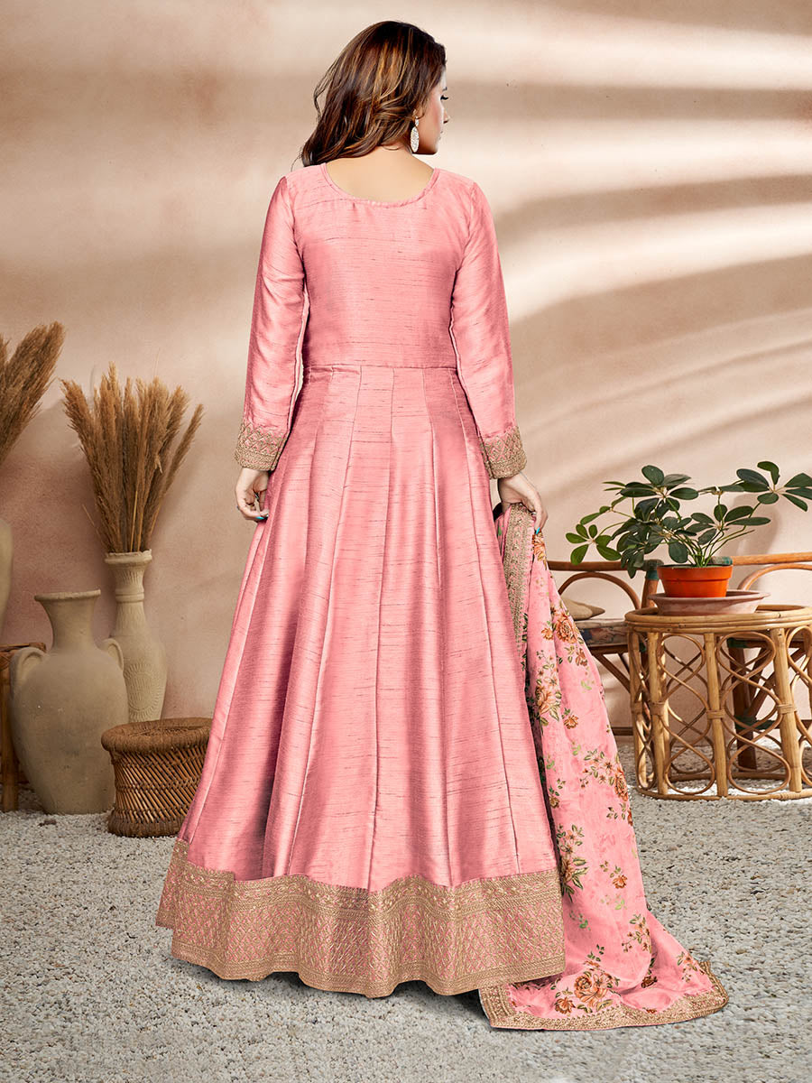 Myra Baby Pink Art Silk Embroidered Anarkali Suit