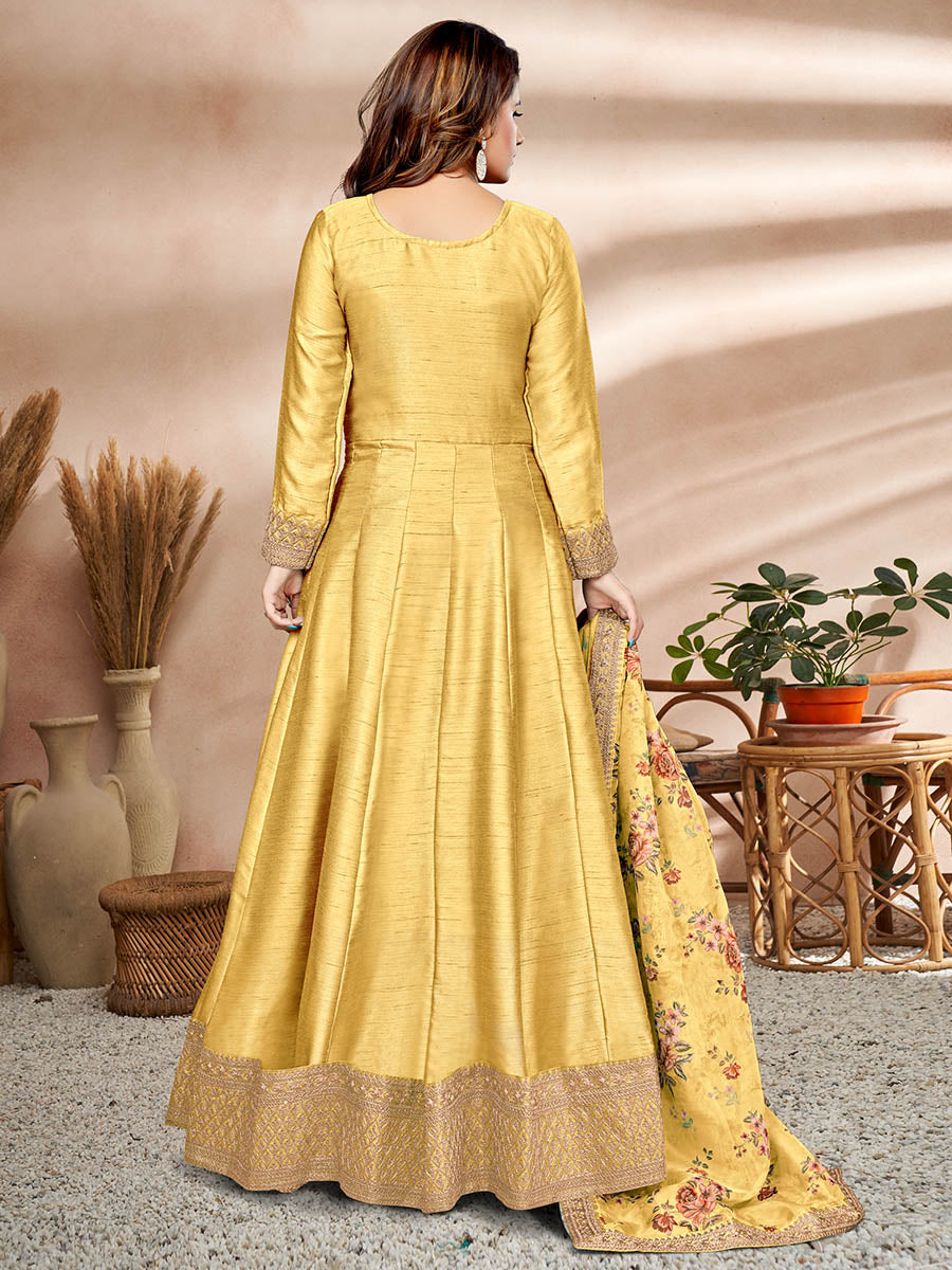 Myra Yellow Art Silk Embroidered Anarkali Suit