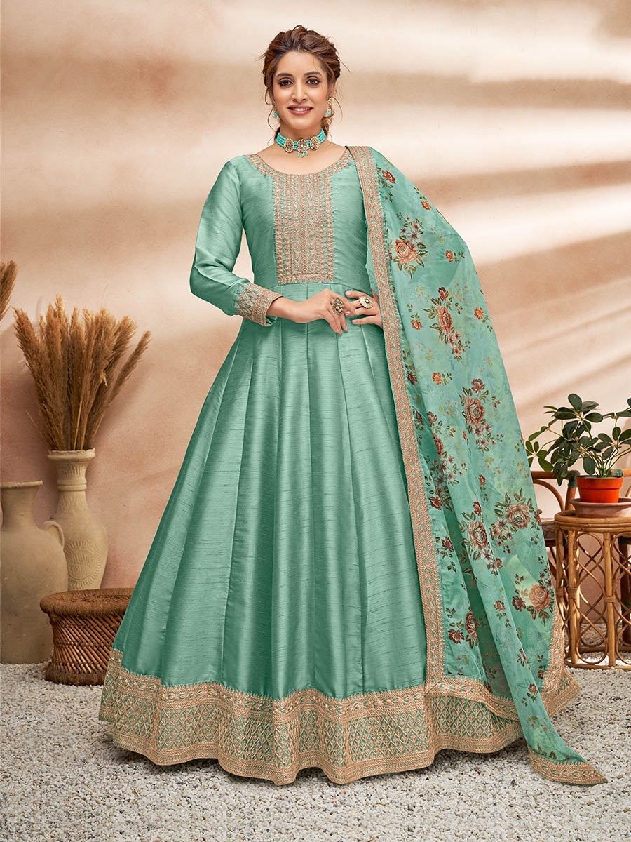 Myra Sea Green Art Silk Embroidered Anarkali Suit