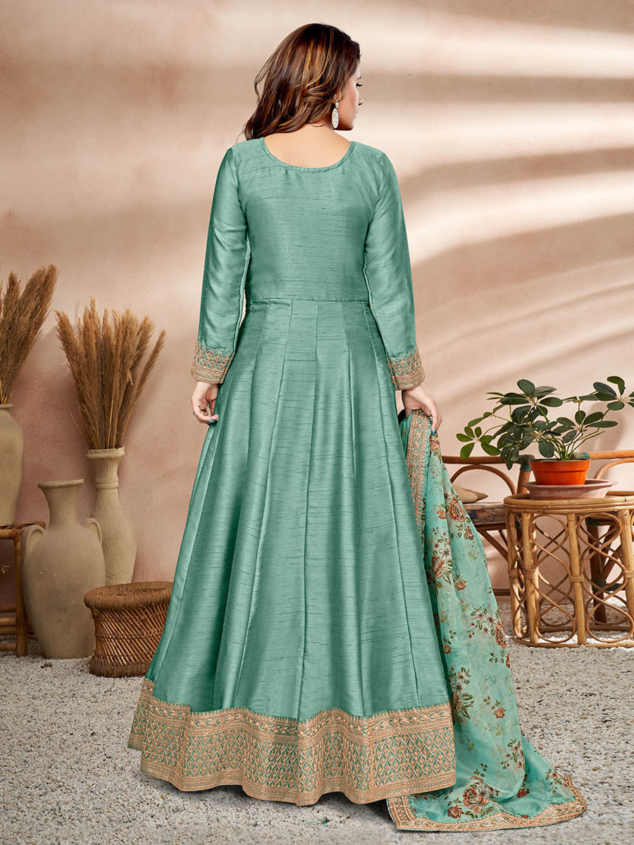 Myra Sea Green Art Silk Embroidered Anarkali Suit