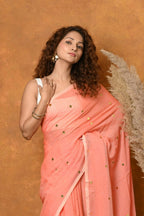 Very Much Indian Pure Mul Cotton Handloom Saree - Peach - Distacart