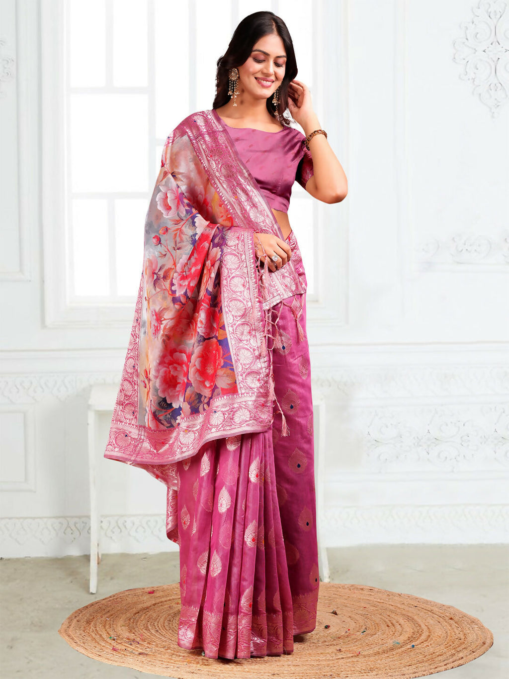 Shree Shyam Fashion Linen Cotton Pink Saree - Distacart
