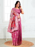 Shree Shyam Fashion Linen Cotton Pink Saree - Distacart