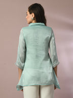 Myshka Women's Blue Solid Longline Party Tunic