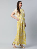 Ahalyaa Womens Lemon Yellow Crepe Floral Dress - Distacart