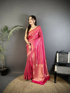 Joban Fashion Pink Floral Motifs & Ethnic Design Soft Satin Silk Kanchipuram Saree - Distacart