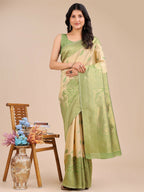 Shree Shyam Fashion Banarasi Silk Cream & Light Green Saree - Distacart
