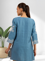 Joban Fashion Teal Silk Embroidered Readymade Tunic - Distacart