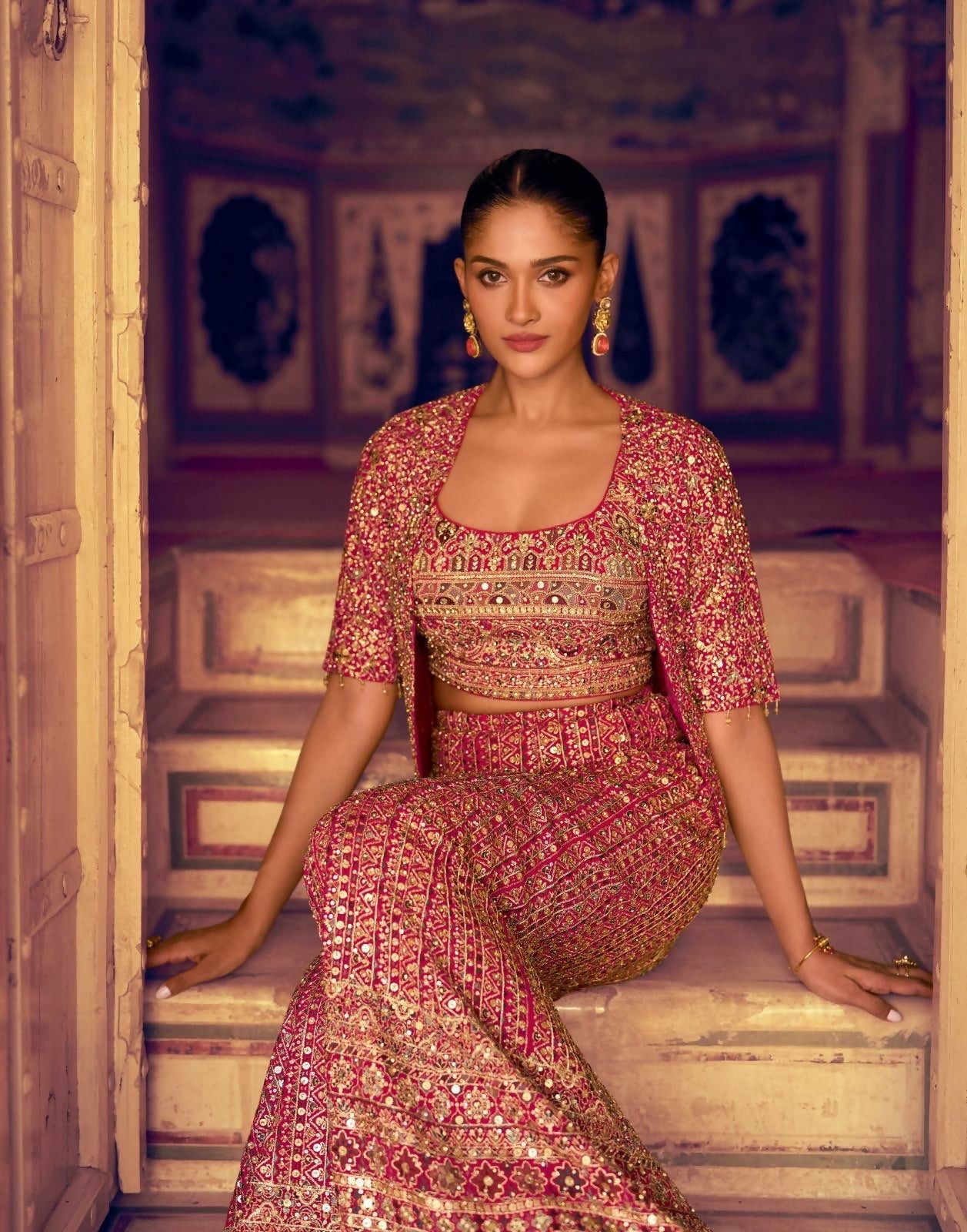 Anaita Magenta Georgette Stitched 3 Piece Set With Embroidery Zarkan Work - Distacart
