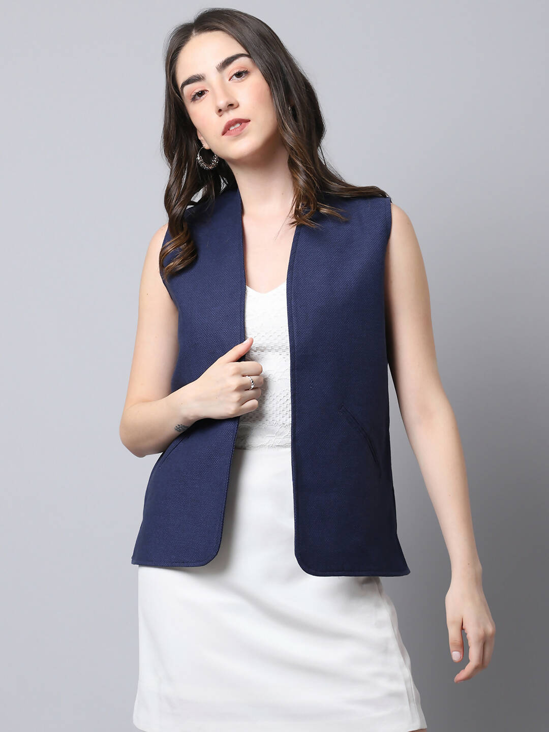 Even Apparels Navy Polywool Open Front Women's Waistcoat - Distacart