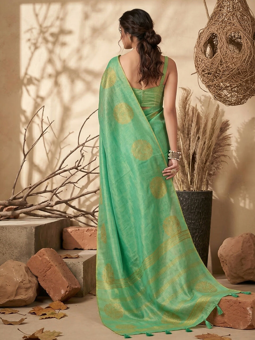 Shree Shyam Fashion Green Tissue Silk Saree - Distacart