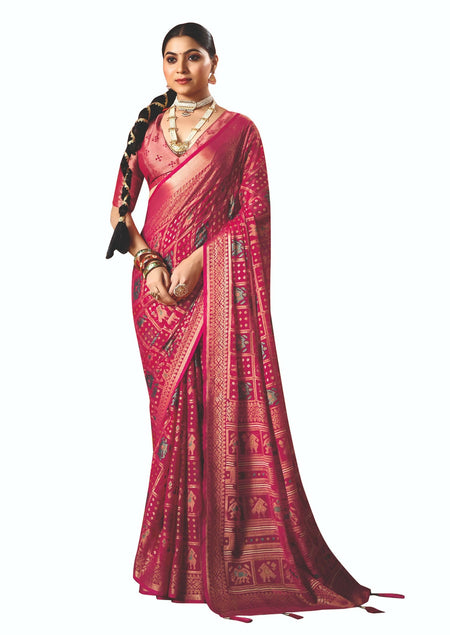 Joban Fashion Brasso Party Wear Saree With Pink Colored Zari Border Work Saree