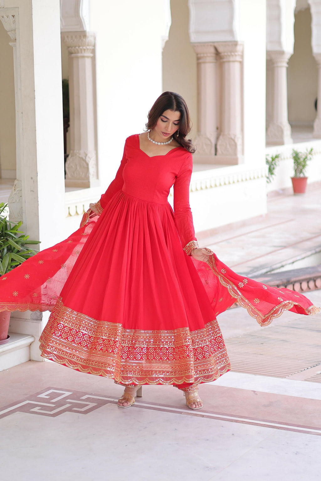 Joban Fashion Red Readymade Kurta Set With Sequence embroidery Work - Distacart