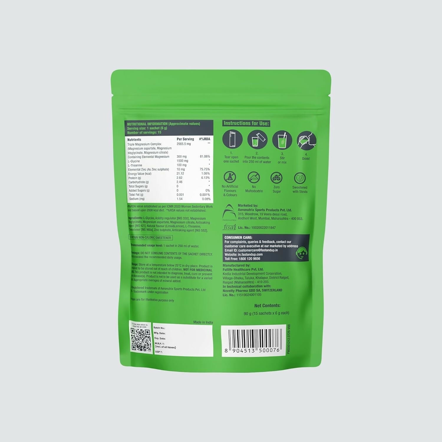Fast&Up Magnimax - Triple Magnesium Bisglycinate, Citrate, Aspartate - Lime & Lemon Flavour
