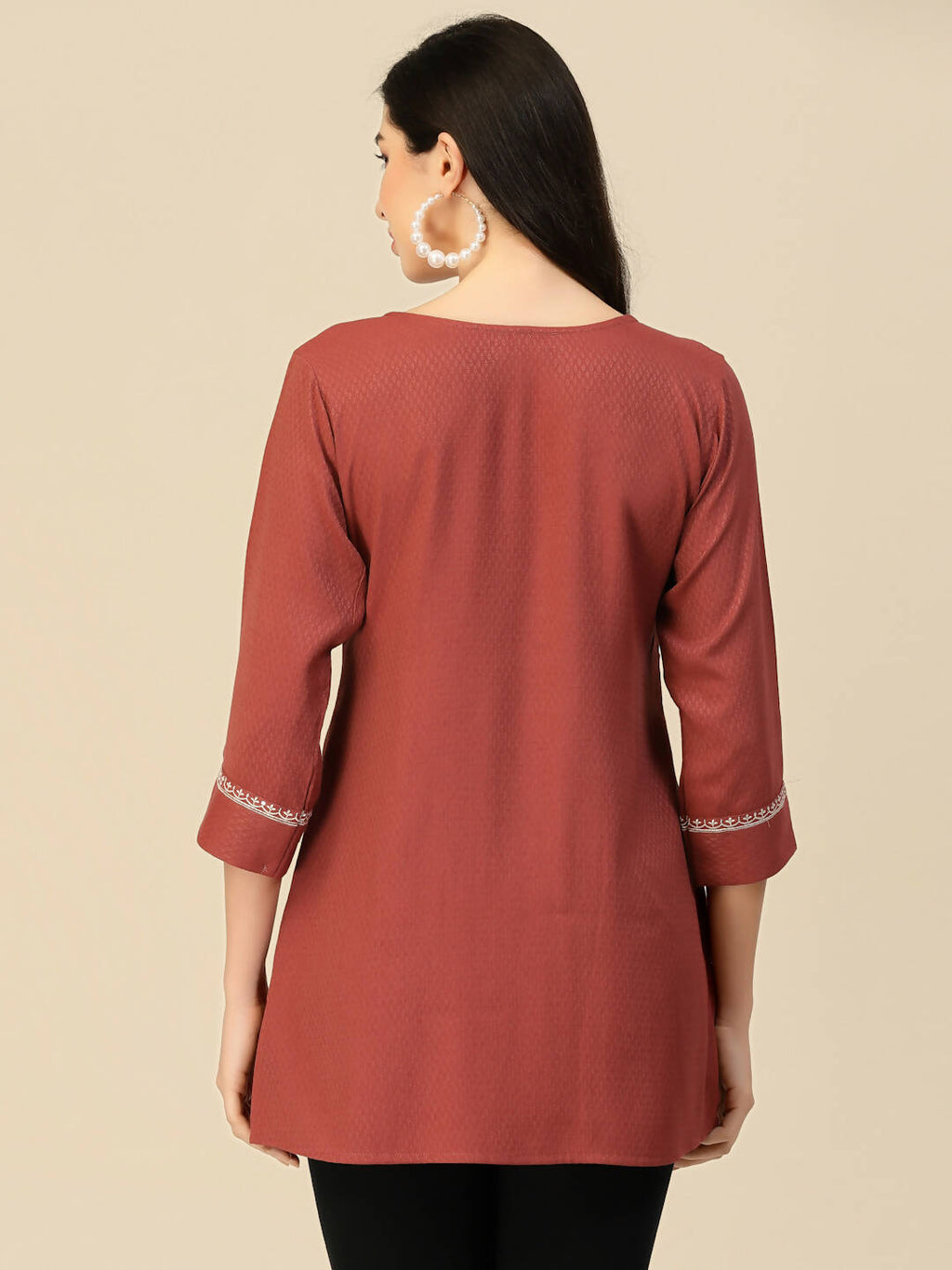 Brown Poly Rayon Floral Embroidered Top - Zeny