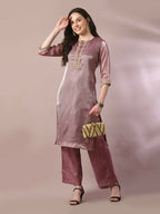 Myshka Women's Brown Solid Straight Party Kurta Set