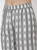 Myshka Women Grey Cotton Blend Printed Sleeveless Round Neck Kurta With Sharara & Dupatta Set