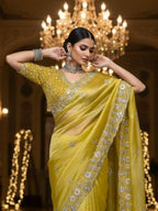 Joban Fashion Yellow Fandy Satin Silk Party Wear Sarees - Distacart