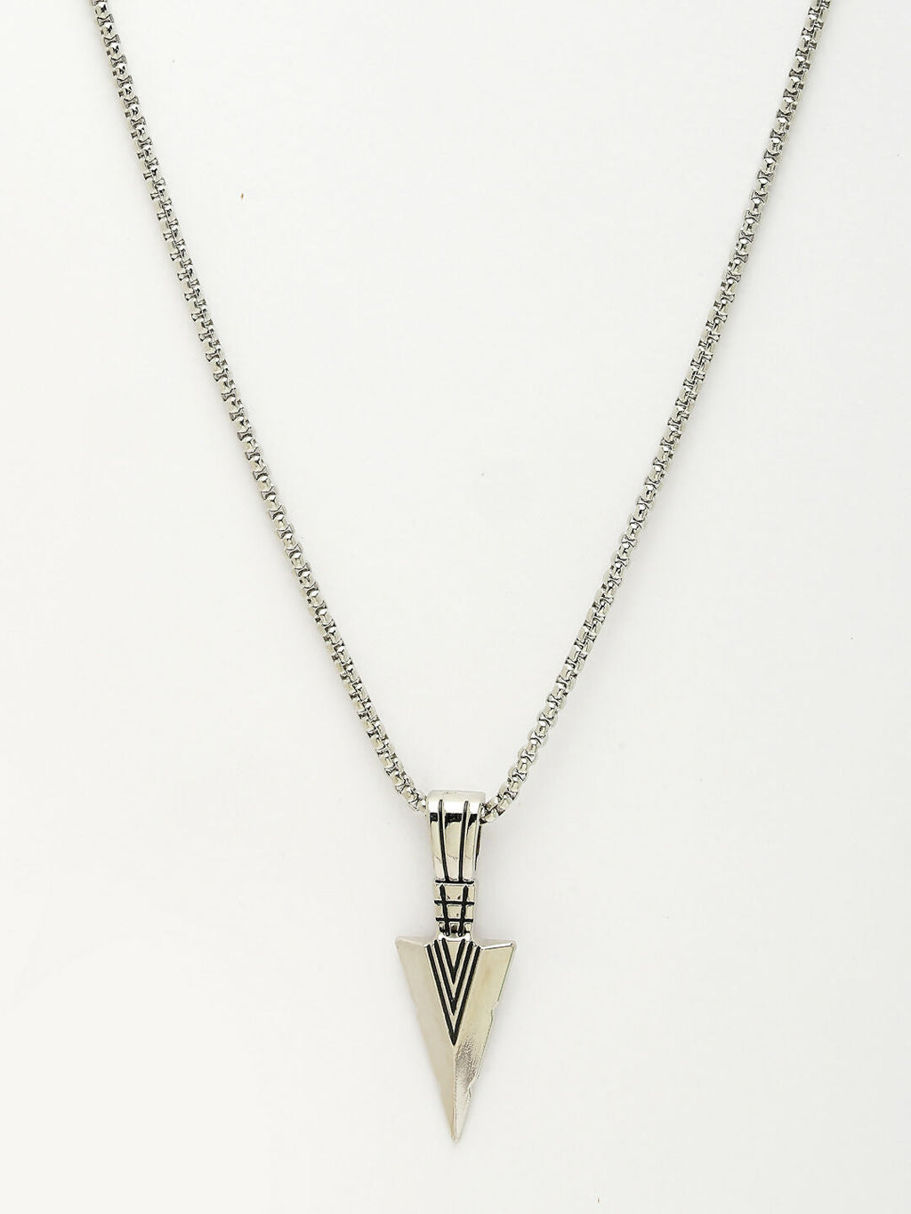 NVR Men's Silver-Plated Arrow-Shaped Pendant With Chain